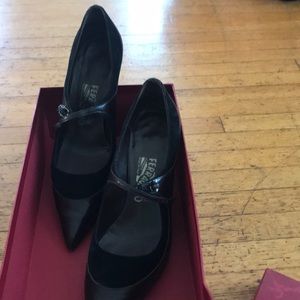 Salvatore Ferragamo 3” leather and suede heel